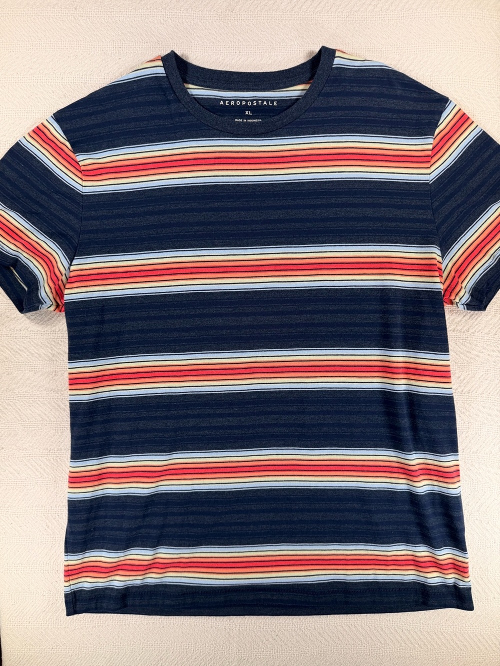 Aeropostale Mens XL Striped T Shirt Navy Blue Retro Crewneck Tee Y2K Super Soft